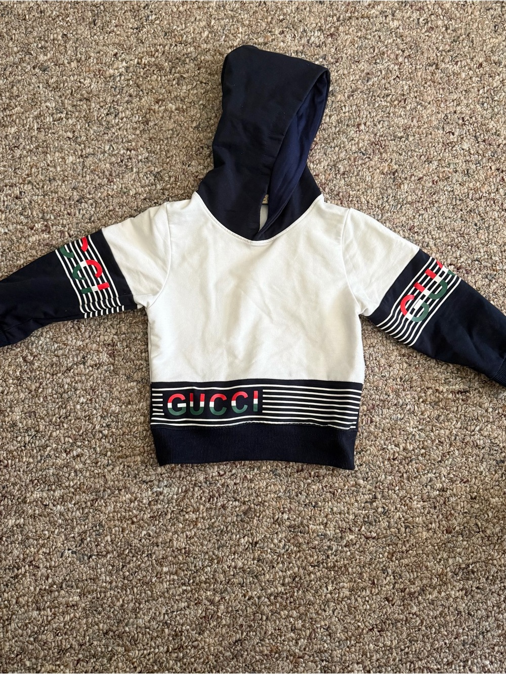 Gucci White & Navy Logo Stripe Kids Hooded Sweatshirt